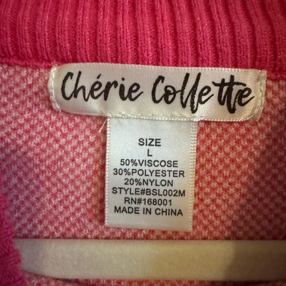 Chérie Colette Pink Heart Sweater Mock Neck Pullover Size L - Picture 2 of 6